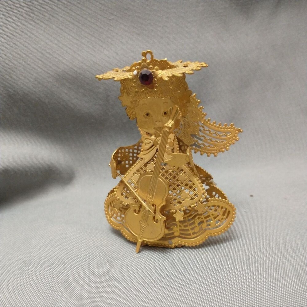 Gold Plated Filigree July birthstone Angel 3D Christmas Ornament Lee Graves